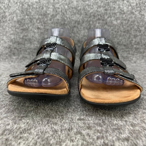 ✅ Womens 9 Vionic Amber Back-Strap Sandals Black Metallic linen Orthotic Support - Picture 5 of 13